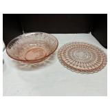 Pink depression glass 10ï¿½ plate & bowl