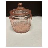 Pink depression glass cookie jar