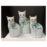 Ceramic Cat Statues (one 10ï¿½ two 8ï¿½ ) chip on 1ear