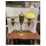 Antique brass double student lamp 1 shade only