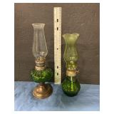 Vintage green oil lamps