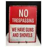 No trespassing metal sign 16ï¿½ long 12ï¿½ wide