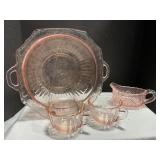 Vintage pink Depression glass Open Rose Pattern