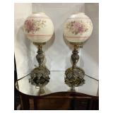 Antique matching brass base Handpainted lamps