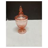 Pink depression glass candy dish 7ï¿½ tall