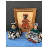 black Americana paint on canvas & dolls
