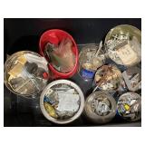 Tin cans of misc items in tote