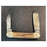 German Eye 2 Blade Folding Knife Stag Canoe Handle
