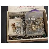 Cigar Box of costume jewelry and stones