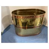 Brass oval planter w/  lion head handles