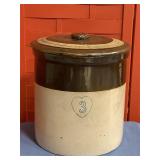 #3 Crock with lid. Has cracks/chip in lid