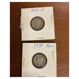 2 Mercury dimes 1928D and 1930