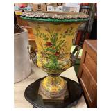 Brass & Porcelain Urn with wood base 22' tall