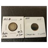 Barber dime 1912d Canadian dime 1899