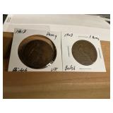 Two 1903 British pennies