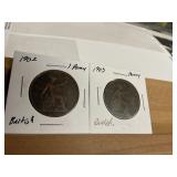 1902 1903 British pennies copper