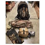 Backpack with duffel and assorted bags