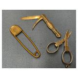 Vintage collector pieces knife, scissors & Pin
