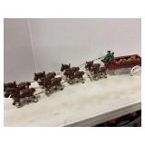 Cast Iron Barrel Wagon W/Clydesdale horses