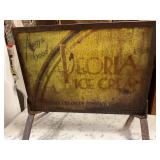 Antique Peoria Ice Cream Double sign on stand