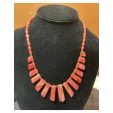 Coral and gold bead necklace 16 inch