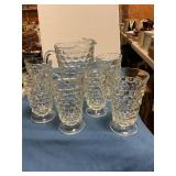 Whitehall Indiana glass Pitcher&6 footed tumblers