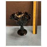 Fenton glass black ebony fingerprint compote