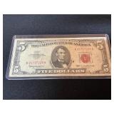 1963 Red Seal Five Dollar Bill