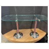 Accent table with glass top & beaded columns