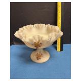 Un-marked hand-painted satin glass footed compote