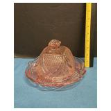 Pink Depression glass covered butter/ cheese dish