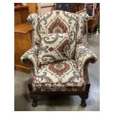 Wing back chair with claw feet & pillow