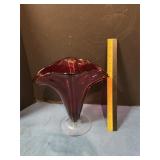 Vintage Blenko Ruby Red Fan Vase