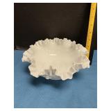 Unmarked Fenton Hobnail Milk Glass ruffled  Bowl
