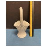 Milk glass basket with hobnail pattern