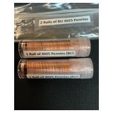 2 Rolls of BU 2025 Pennies