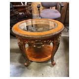Wood and glass Oval ornate table 27ï¿½ L
