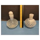 Milk glass hobnail cologne bottles