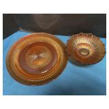 Jeanette Anniversary Marigold glass plate & bowl