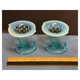 Fenton style Hobnail Cornucopia candle-holders