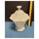 Milk glass candy dish w/ Harvest Grape Design