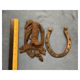 Cast iron door knocker & horseshoe