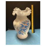 Hand-painted white milk glass vase