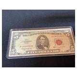 1963 Red Seal Five Dollar Bill