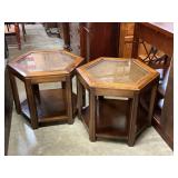 Hexagonal design end tables w/ glass tops