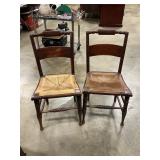 Vintage wood chairs with woven seats