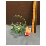 Fenton green glass basket