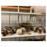 Pottery punch bowl with 15 goblets& ladle
