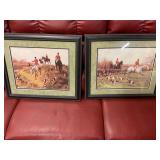 Framed fox and hound hunting pictures 21'x17'
