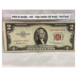 1953A AU 2 dollar red seal US Note